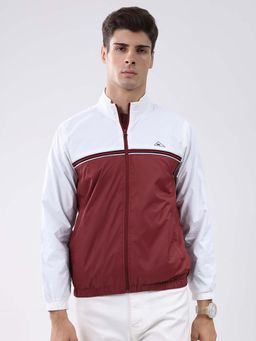 Monte Carlo - Men Maroon Regular Fit Colorblock Stand Collar Full Sleeve Jacket