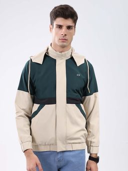 Monte Carlo - Men Green Regular Fit Colour Block Hooded Full Sleeve Jacket