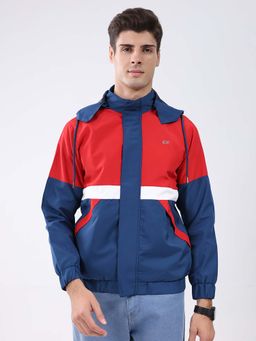 Monte Carlo - Men Red Regular Fit Colour Block Hooded Full Sleeve Jacket