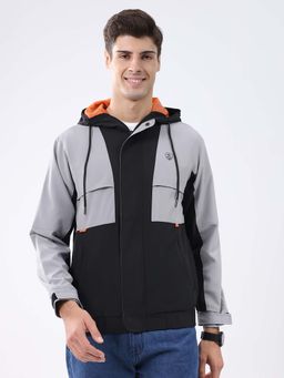 Monte Carlo - Men Black Regular Fit Colour Block Hooded Full Sleeve Jacket
