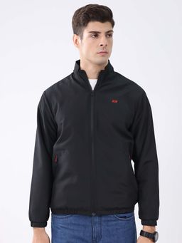 Monte Carlo - Men Black Regular Fit Solid Stand Collar Full Sleeve Jacket