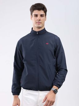 Monte Carlo - Men Navy Blue Regular Fit Solid Stand Collar Full Sleeve Jacket