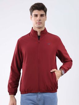 Monte Carlo - Men Maroon Regular Fit Solid Stand Collar Full Sleeve Jacket