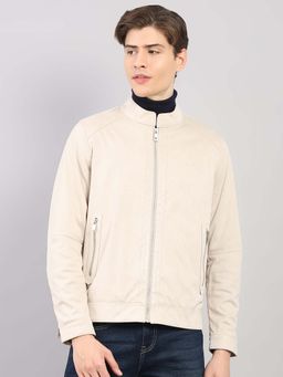 Monte Carlo - Men Cream Regular Fit Solid Stand Collar Full Sleeve Jacket