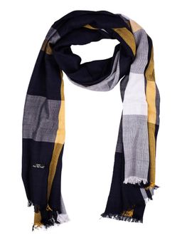 The Tie Hub - Navy Blue With Gold Checks Pure Viscose Scarf