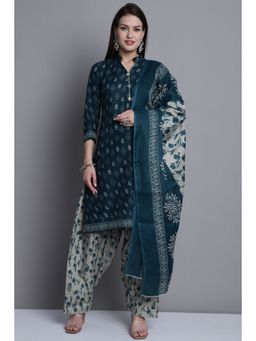 Rajnandini - Green Cotton Blend Printed Kurta and Salwar with Dupatta (Set of 3)