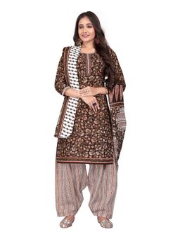 Rajnandini - Brown Cotton Blend Printed Kurta and Salwar with Dupatta (Set of 3)