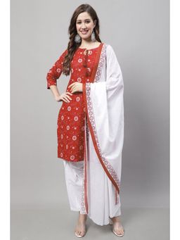 Rajnandini - Red Cotton Printed Kurta and Salwar with Dupatta (Set of 3)