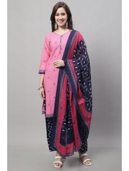 Rajnandini - Pink-Navy Blue Cotton Printed Kurta and Salwar with Dupatta (Set of 3)