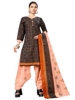 Rajnandini - Brown Cotton Blend Printed Kurta and Salwar with Dupatta (Set of 3)