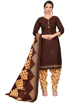 Rajnandini - Brown Cotton Blend Printed Kurta and Salwar with Dupatta (Set of 3)