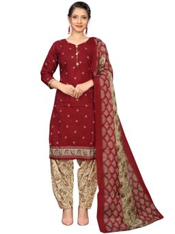 Rajnandini - Maroon Cotton Blend Printed Kurta and Salwar with Dupatta (Set of 3)