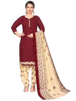 Rajnandini - Maroon Cotton Blend Printed Kurta and Salwar with Dupatta (Set of 3)