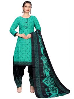 Rajnandini - Rama Green Cotton Blend Printed Kurta and Salwar with Dupatta (Set of 3)