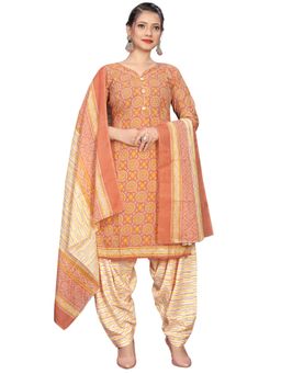 Rajnandini - Light Orange Cotton Blend Printed Kurta and Salwar with Dupatta (Set of 3)