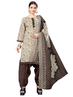 Rajnandini - Grey Cotton Blend Printed Kurta and Salwar with Dupatta (Set of 3)