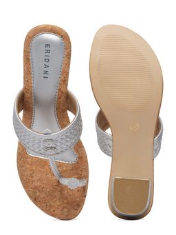ERIDANI - Arzu Silver Metallic Kolhapuri Sandals Heels