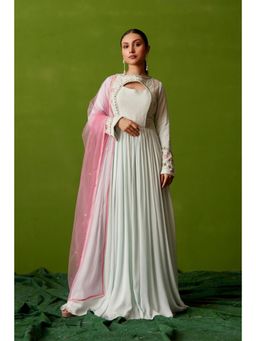 Suruchi Parakh - Womens Green Mirror Work Anarkali Kurta with Pant and Dupatta (Set of 3)