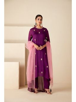 Suruchi Parakh - Womens Purple Embroidered Kurta with Pant and Dupatta (Set of 3)