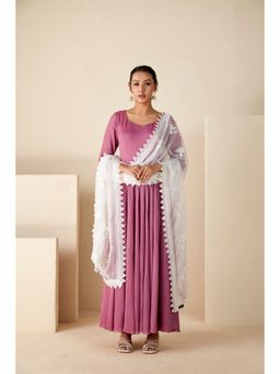 Suruchi Parakh - Womens Mauve Solid Anarkali Kurta and Dupatta (Set of 2)
