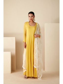 Suruchi Parakh - Womens Yellow Solid Anarkali Kurta and Dupatta (Set of 2)