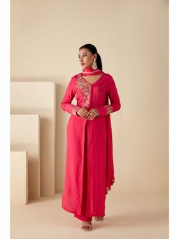 Suruchi Parakh - Womens Pink Embroidered Kurta with Pant and Dupatta (Set of 3)