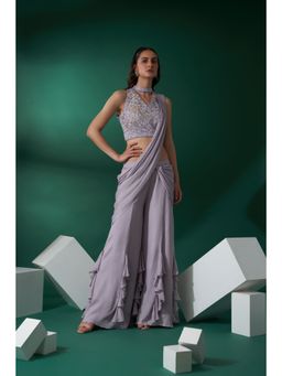 Suruchi Parakh - Embroidered Pre Drape Saree with Blouse and Petticoat with Stitched