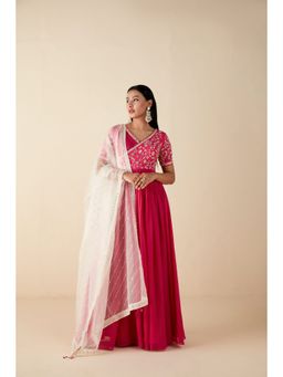 Suruchi Parakh - Womens Pink Embroidered Anarkali Kurta and Dupatta (Set of 2)