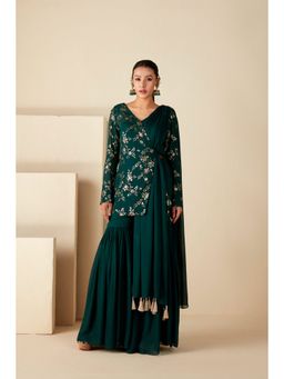 Suruchi Parakh - Womens Green Embellished Kurti with Sharara and Dupatta (Set of 3)