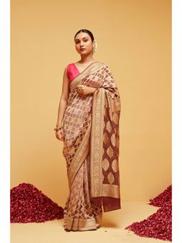 Suruchi Parakh - Womens Brown Handloom Saree and Unstitched Blouse