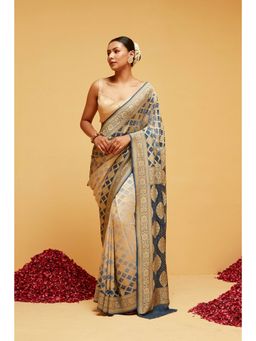 Suruchi Parakh - Womens Blue Handloom Saree and Unstitched Blouse