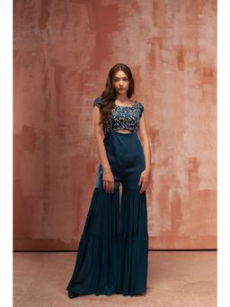 Suruchi Parakh - Teal Embellished Jumpsuit