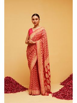 Suruchi Parakh - Womens Red Handloom Saree and Unstitched Blouse