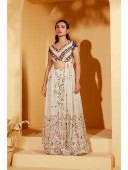 Suruchi Parakh - Womens White Floral Print Top and Palazzo (Set of 2)