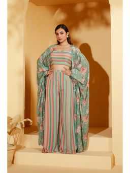Suruchi Parakh - Womens Floral Print Jacket with Bustier and Palazzo (Set of 3)