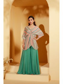 Suruchi Parakh - Womens Turquoise Stripes Top and Palazzo (Set of 2)