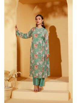 Suruchi Parakh - Womens Green Floral Print Kurta and Pant (Set of 2)