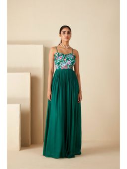 Suruchi Parakh - Womens Green Embroidered Maxi Dress
