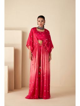 Suruchi Parakh - Pink Womens Mirror Work Kaftan with Bustier and Palazzo (Set of 3)