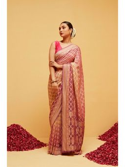 Suruchi Parakh - Womens Pink Handloom Saree and Unstitched Blouse