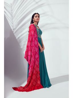 Suruchi Parakh - Womens Green Embroidered Anarkali Kurta and Dupatta (Set of 2)