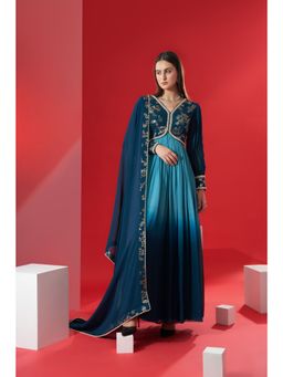 Suruchi Parakh - Womens Teal Embellished Anarkali Kurta and Dupatta (Set of 2)