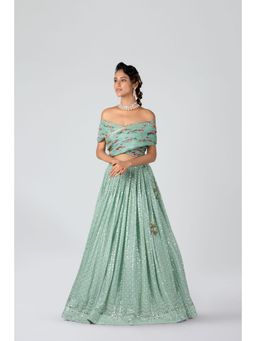 Suruchi Parakh - Womens Green Embellished Top and Skirt (Set of 2)