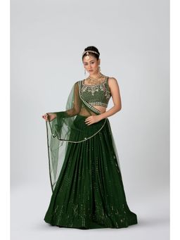 Suruchi Parakh - Womens Green Embellished Blouse with Lehenga and Dupatta (Set of 3)