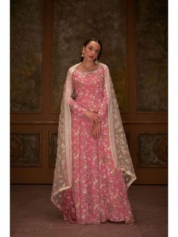 Suruchi Parakh - Womens Pink Floral Print Anarkali Kurta and Dupatta (Set of 2)