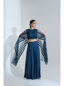 Suruchi Parakh - Womens Teal Embellished Co-ord (Set of 3)