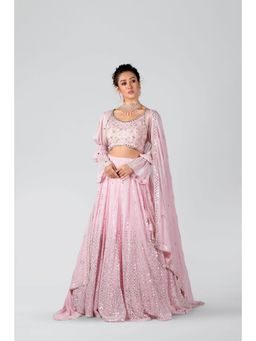 Suruchi Parakh - Womens Pink Mirror Work Blouse with Lehenga and Dupatta (Set of 3)