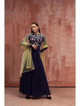 Suruchi Parakh - Womens Navy Blue Embroidered Anarkali Kurta and Dupatta (Set of 2)