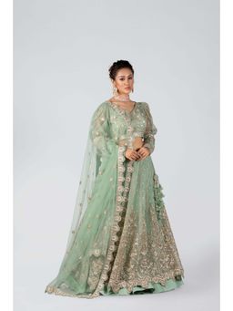 Suruchi Parakh - Womens Green Embellished Blouse with Lehenga and Dupatta (Set of 3)