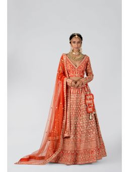 Suruchi Parakh - Womens Orange Embellished Blouse with Lehenga and Dupatta (Set of 3)